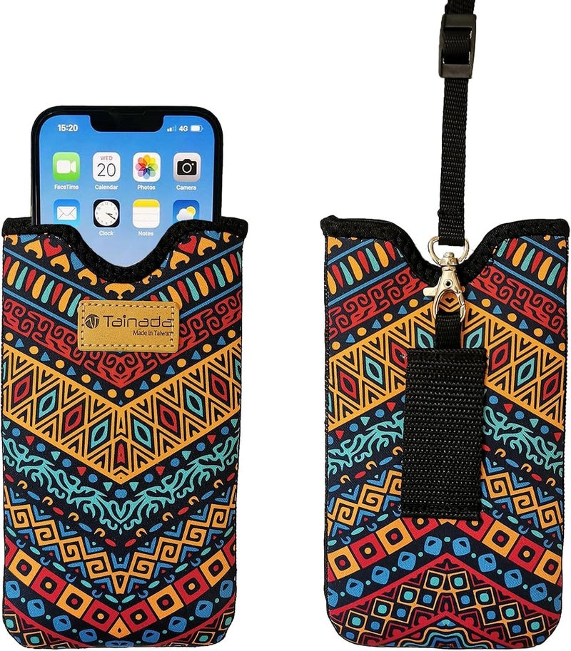 Tainada Men Women Neoprene Shockproof Phone Sleeve Pouch Carrying Case with Neck Lanyard, Belt Loop Holster for iPhone 17/16 Pro Max, 16e, 16 Plus, Samsung S25+, S24, A56, Google Pixel 10 (Folk Style) - Image 1